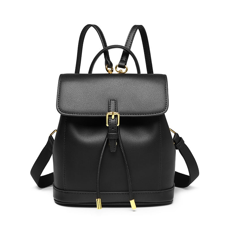 Women's First Layer Leather Contrast Color Retro Backpacks