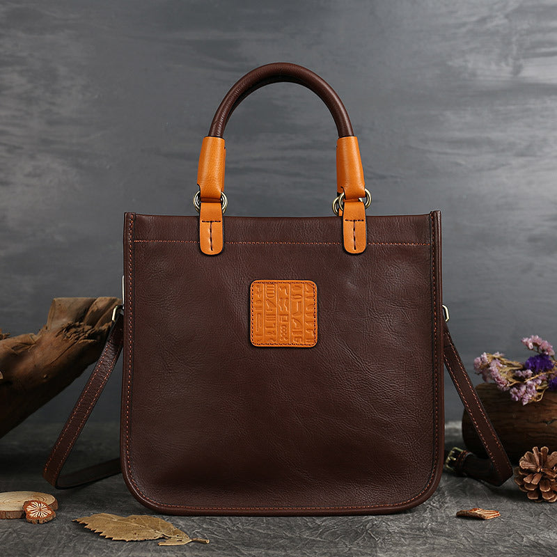 Women's First Layer Cowhide Simple Light Vintage Zipper Bags