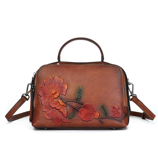 Women's Cowhide Vintage Pillow Artistic National Style Embossed Large Handbags