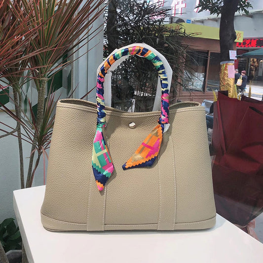 Women's Litchi Pattern First Layer Cowhide Shopping Shoulder Bags