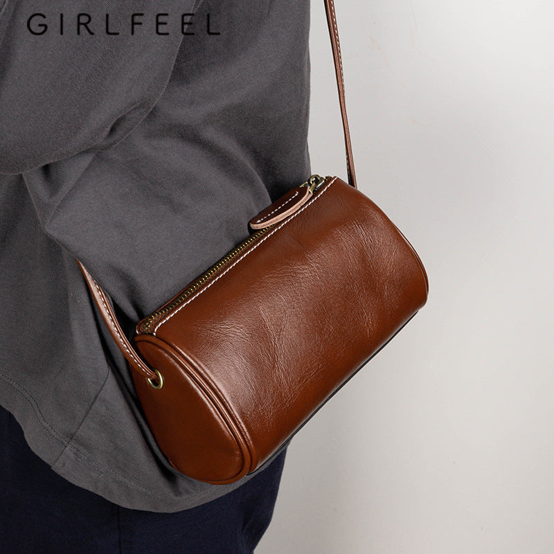 Women's Fashionable Genuine Leather Retro Vegetable Tanning Crossbody Bags