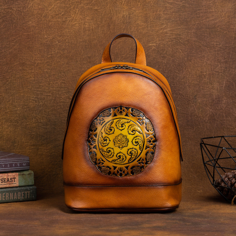 Layer Cowhide Chinese Style Artistic Vintage Backpacks