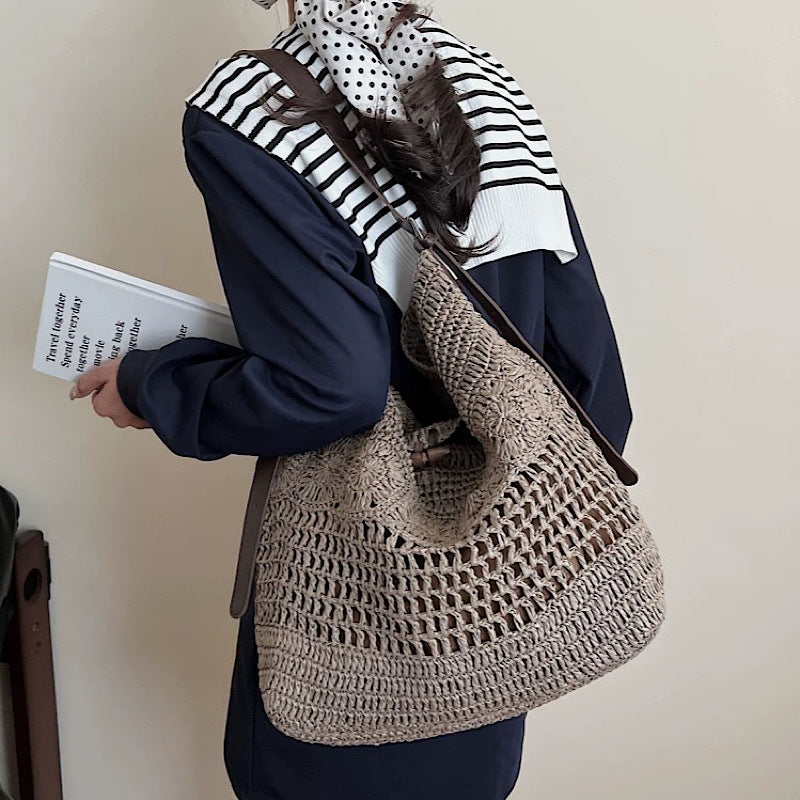 Woven Large Capacity Straw Hollow Holiday Tote Bags