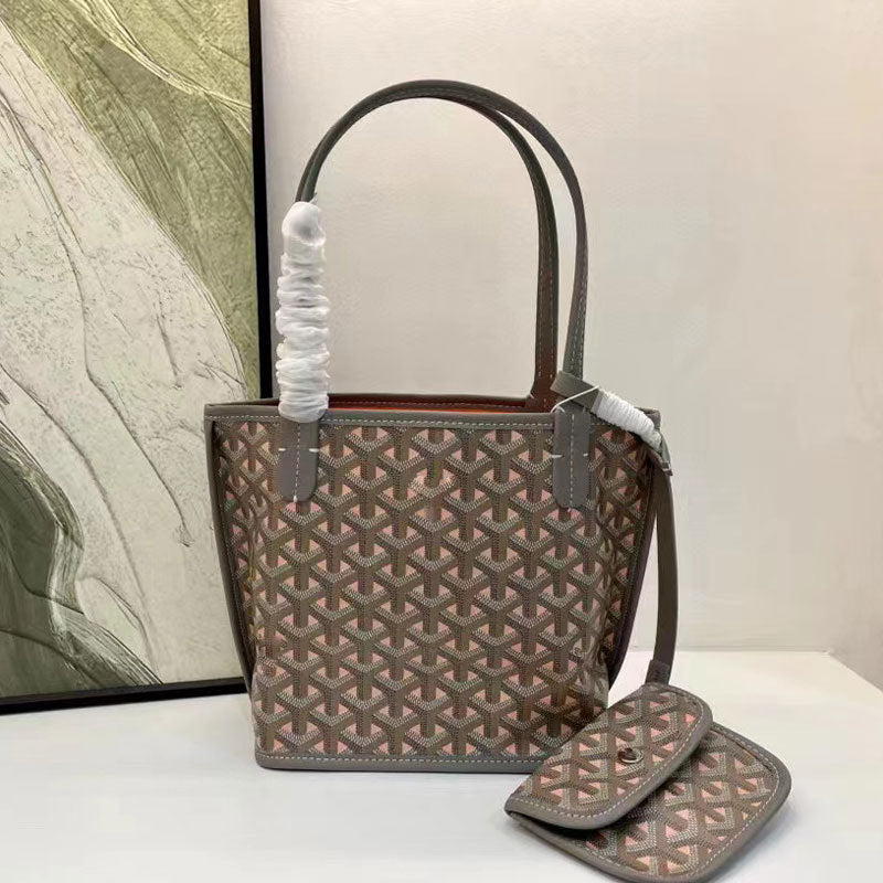 Women's Genuine Leather Dog Teeth Double-sided Shopping Bags