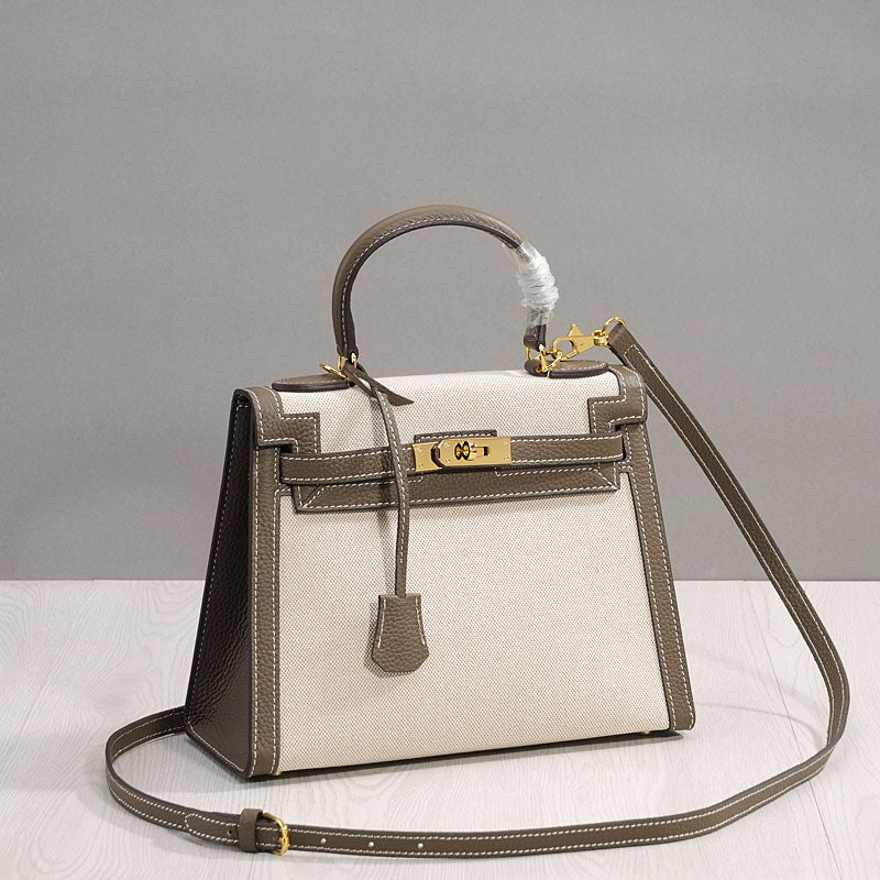 Women's Fashion Kelly Real Leather Contrast Color Crossbody Bags