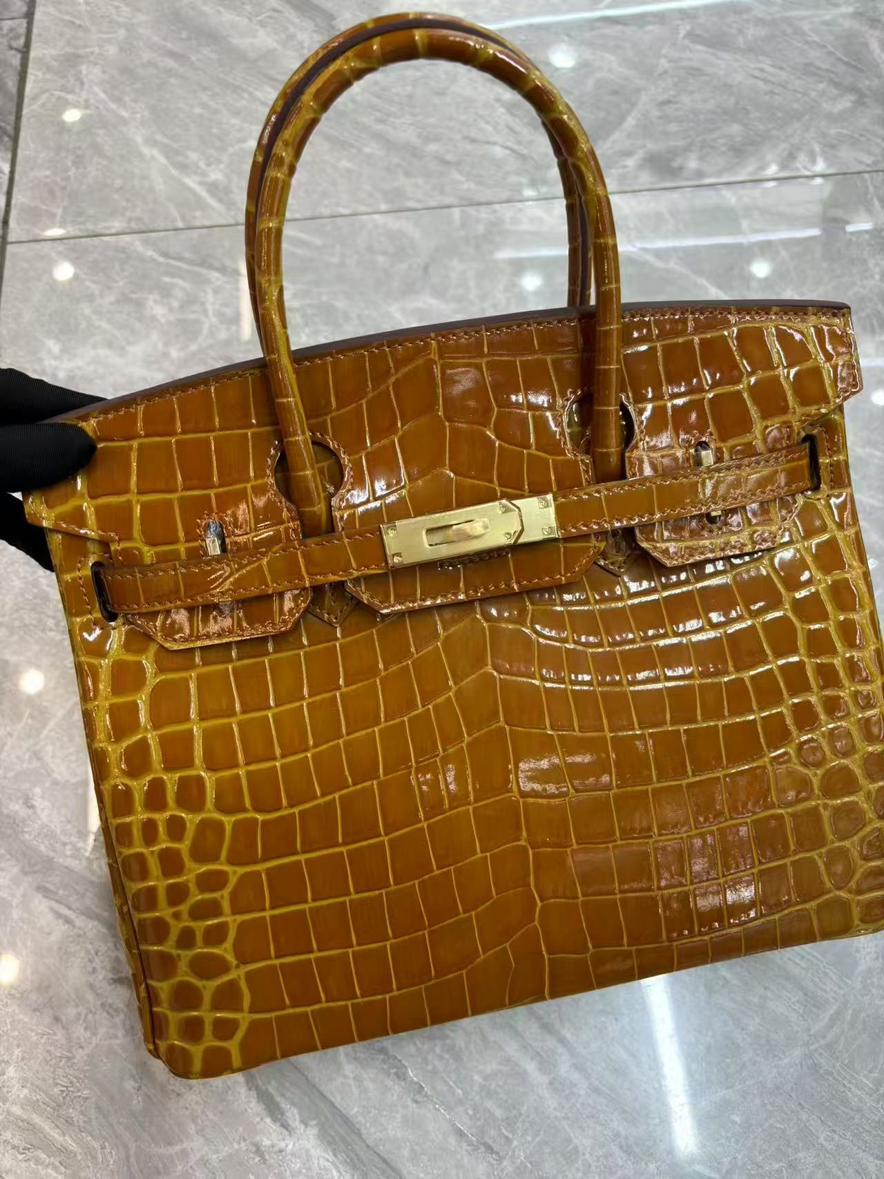 Women's Fashion Crocodile Pattern Genuine Leather Handbags