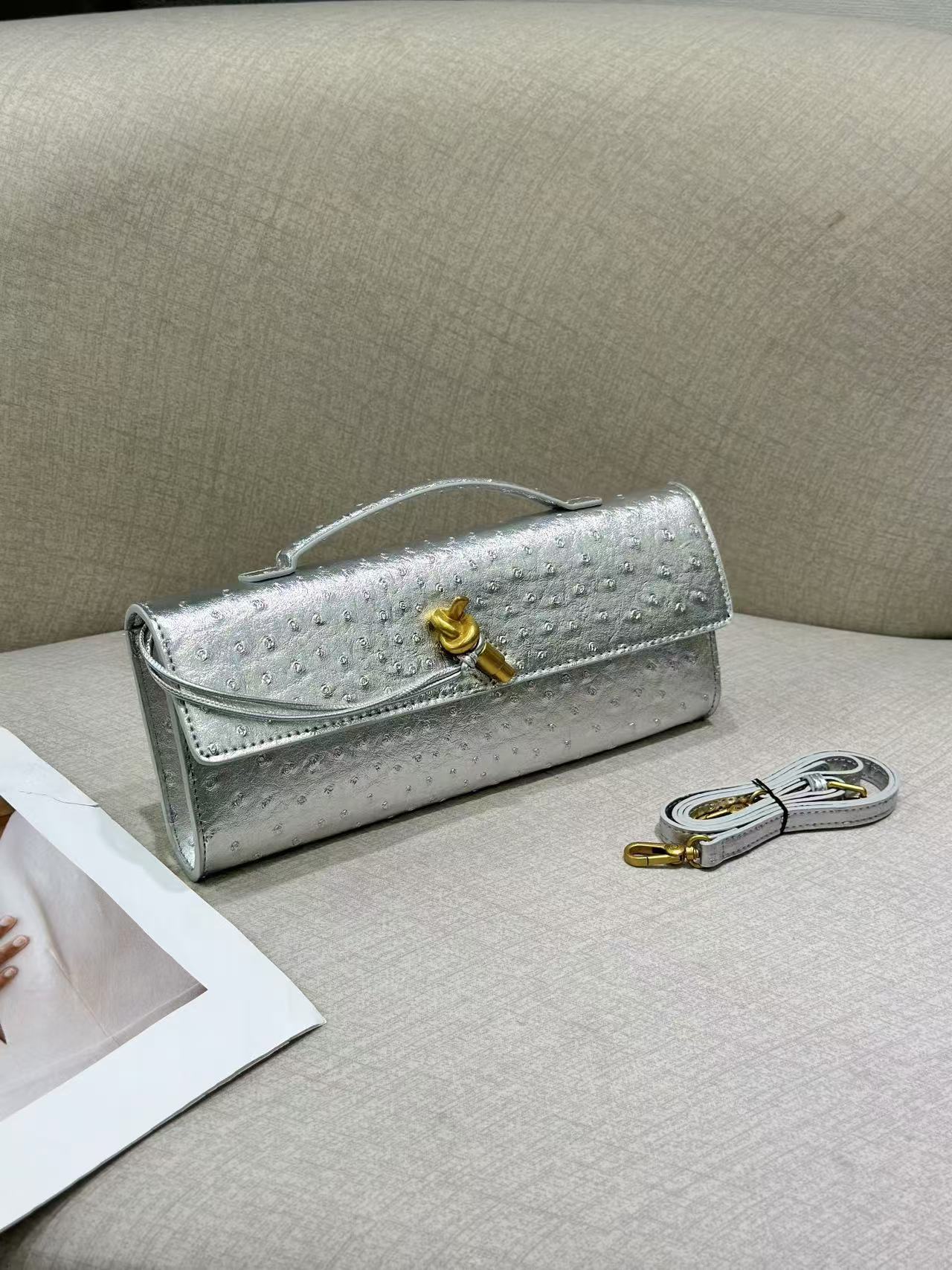 Ostrich Grain Dinner Baguette Exquisite Versatile Crossbody Bags
