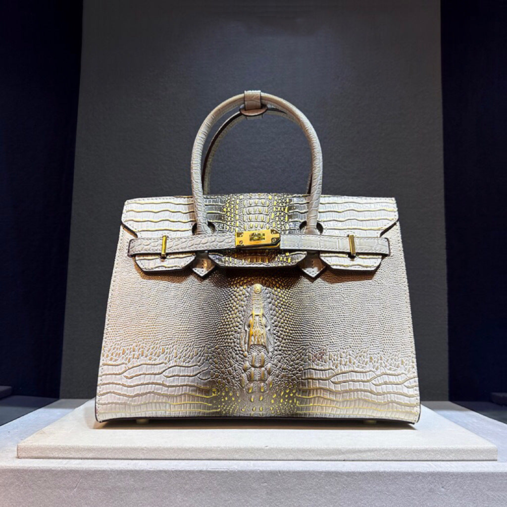 Women's High-grade Crocodile Pattern Genuine Leather Platinum Crossbody Bags