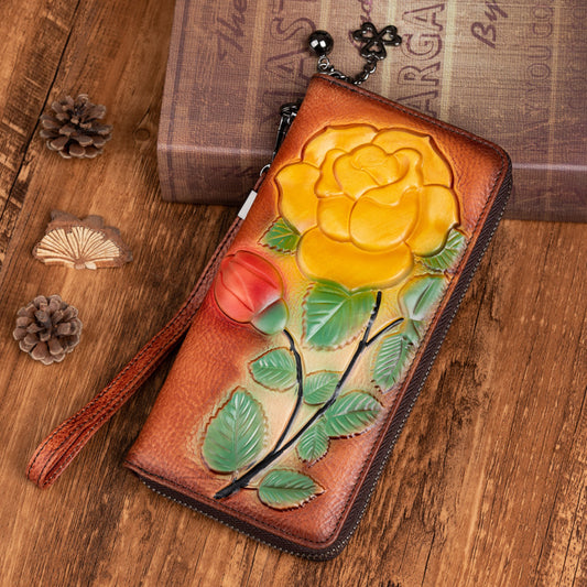 Women's Rose Embossed Mid-length Zipper Fashion Ladies Wallets