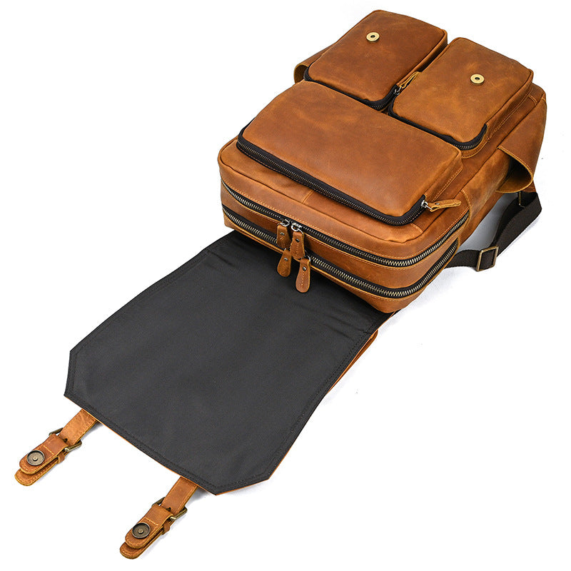 Men's Retro Crazy Horse Leather Flip Genuine Backpacks