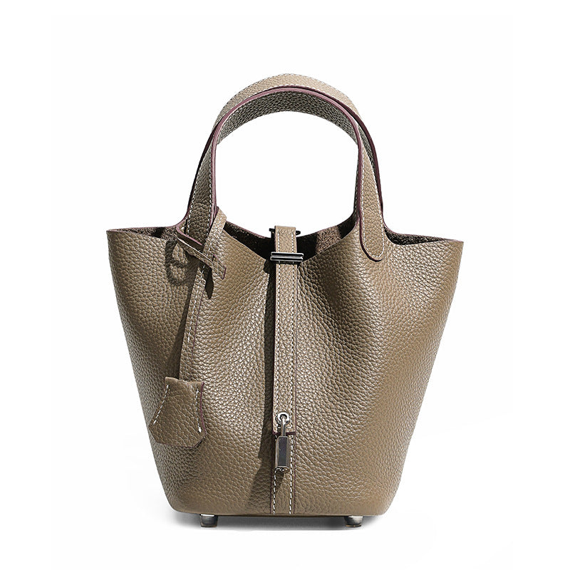 Women's Quality First Layer Cowhide Niche Basket Leather Large Bags