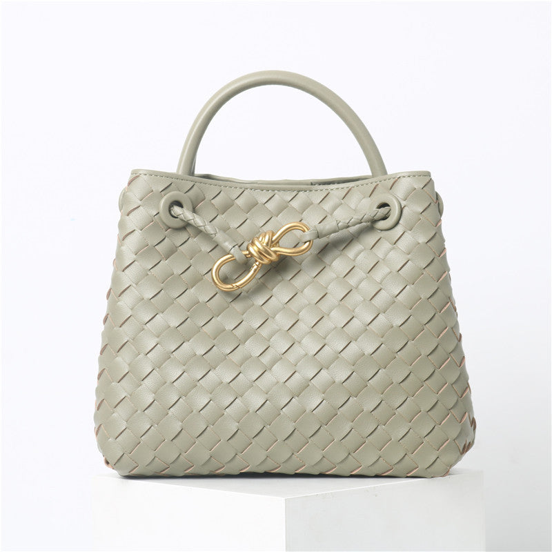 Women's Cowhide Metal Cord Fastener Woven Bags