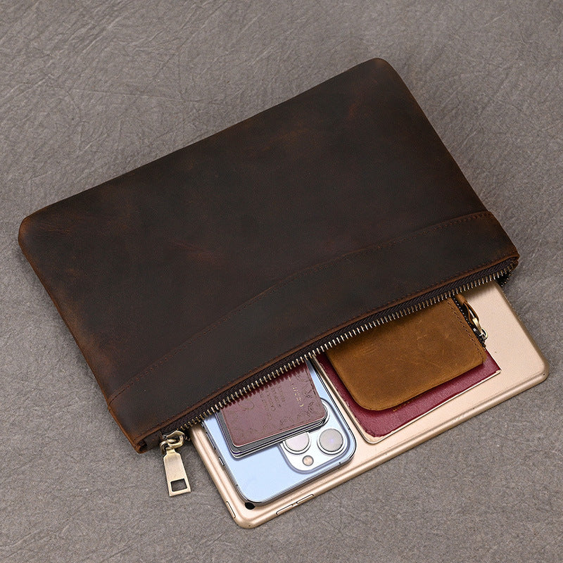 Men's Leather Clutch Large Capacity Long Retro Business Cowhide Men's Wallets