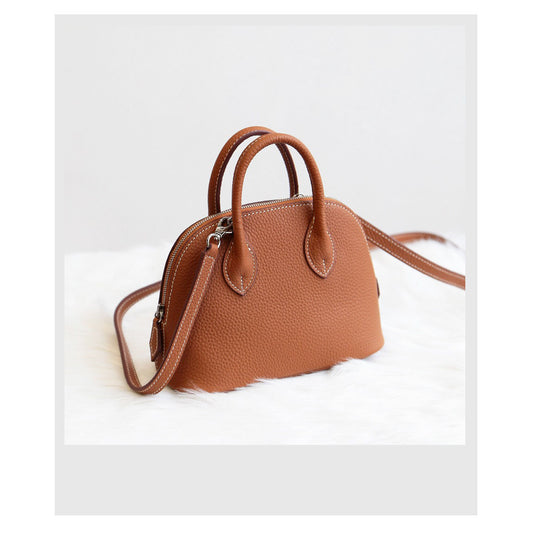 Women's First Layer Cowhide Shell Bowling Genuine Shoulder Bags
