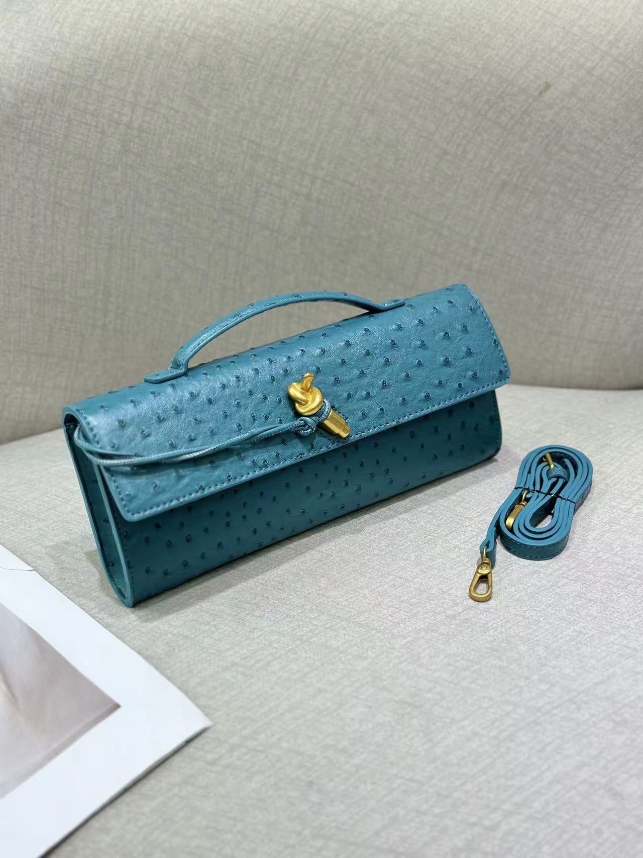 Ostrich Grain Dinner Baguette Exquisite Versatile Crossbody Bags