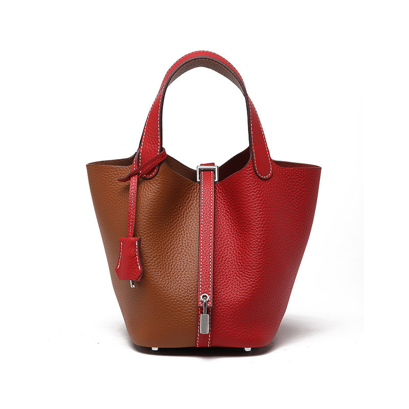Women's Quality First Layer Cowhide Niche Basket Leather Large Bags