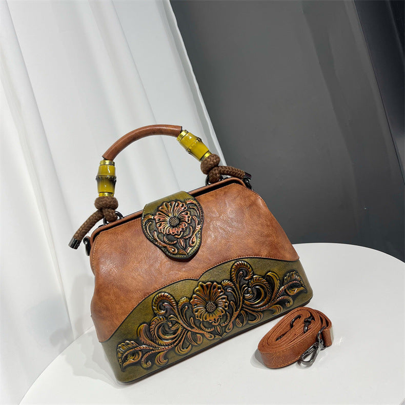 Texture Soft Leather Carved Textured National Style Handbags