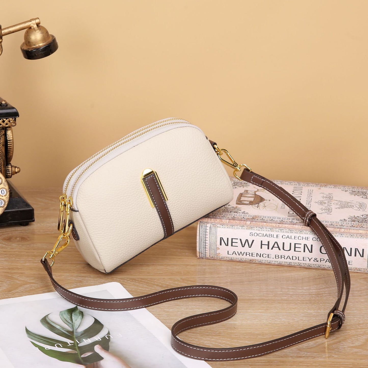Women's First Layer Cowhide Lady's Shell Mobile Crossbody Bags