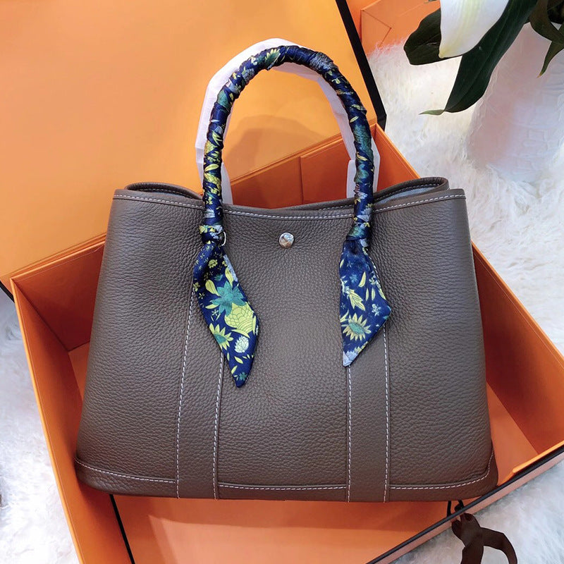 Women's Litchi Pattern First Layer Cowhide Shopping Shoulder Bags