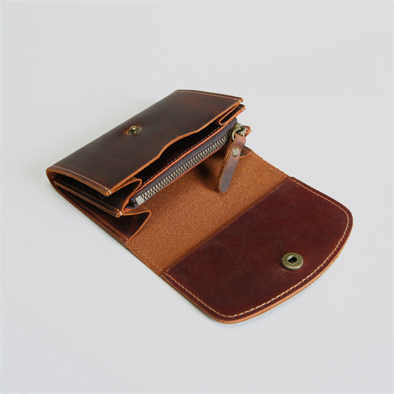 Women's & Men's Retro First Layer Cowhide Short Genuine Purses