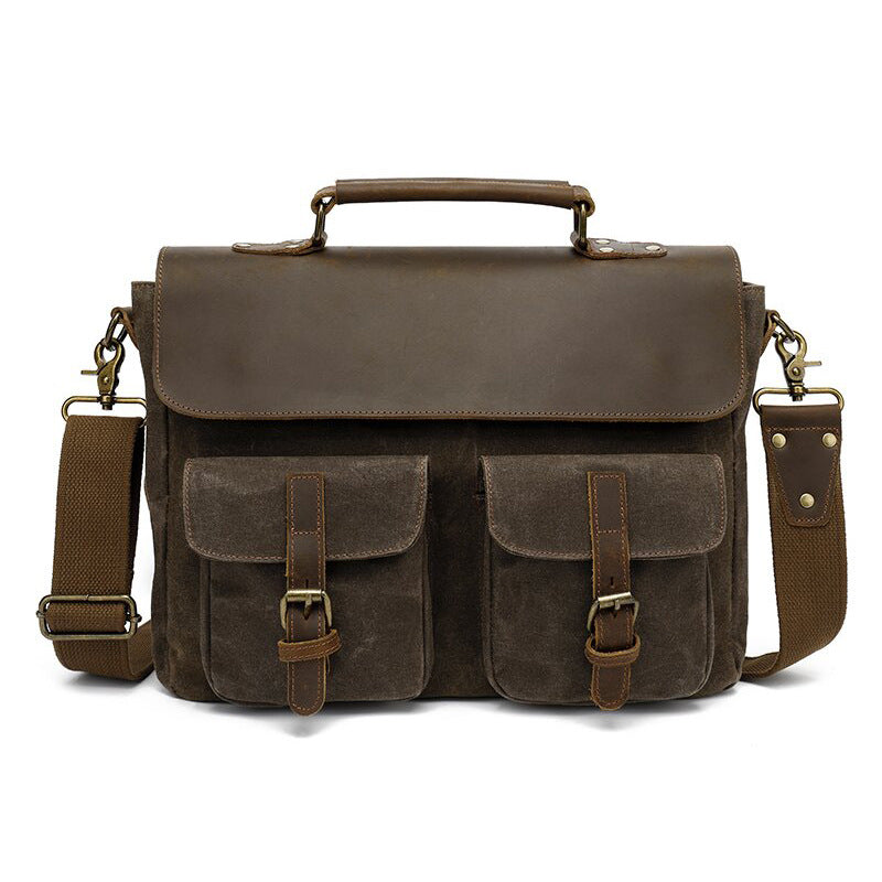 Men's Retro Crazy Horse Leather Oil Wax Men's Handbags