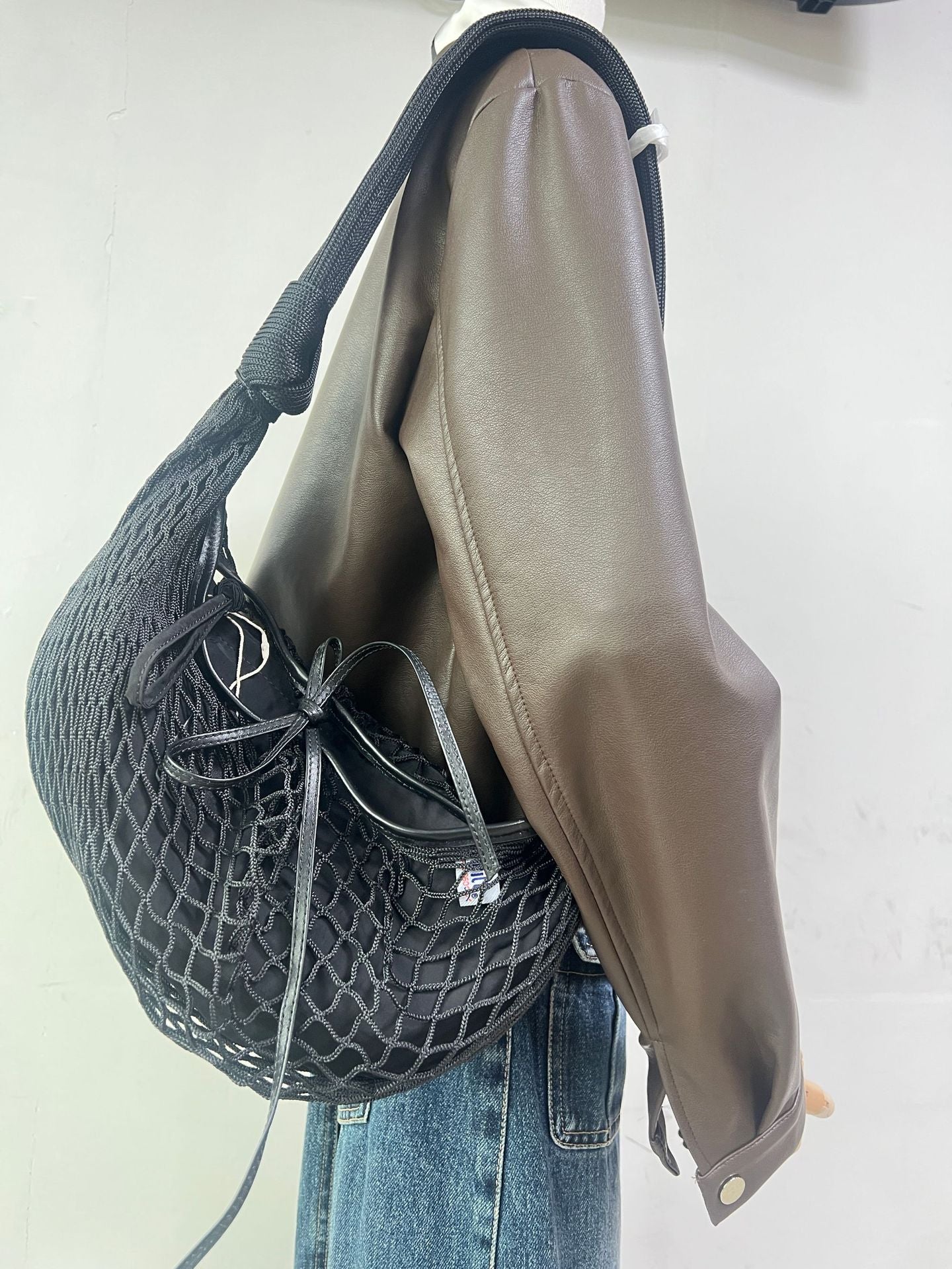 Horn Net Show Woven Fashion Contrast Shoulder Bags