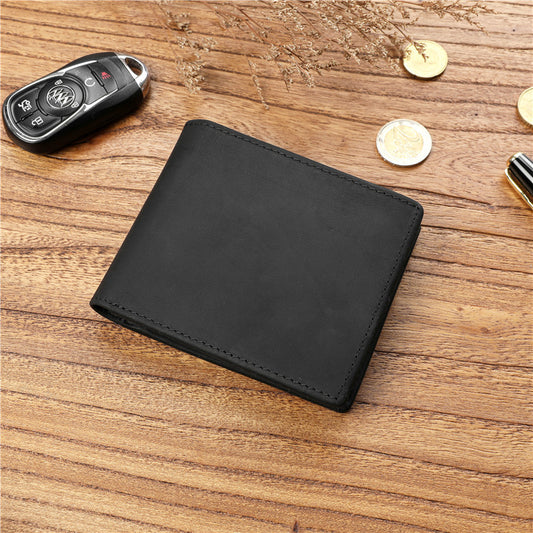Men's Layer Cowhide Short Green Leather Driving License For Men's Wallets