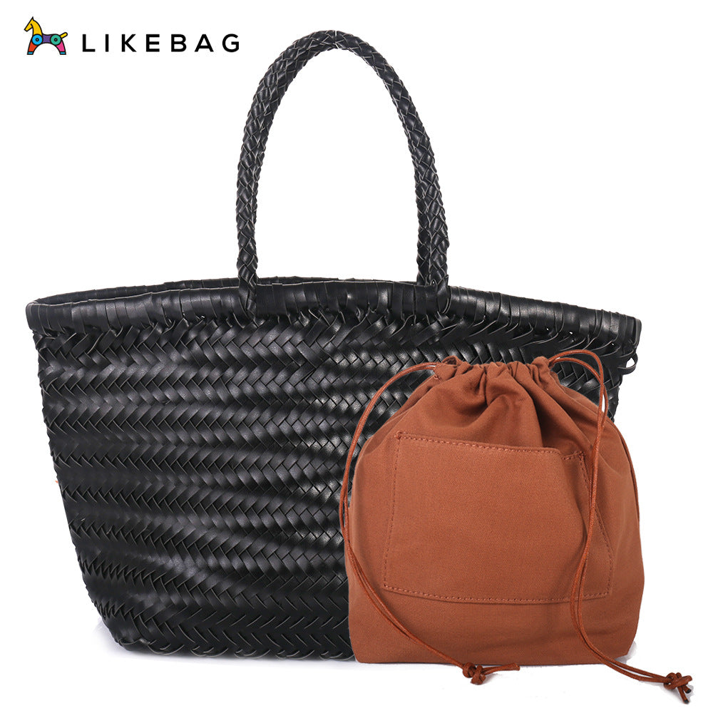 Women's Capacity French Shopping Woven Knitting Holiday Shoulder Bags