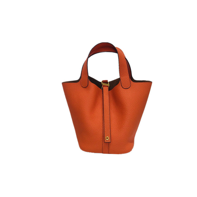 Vegetable Basket Layer Cowhide Lychee Pattern Handbags