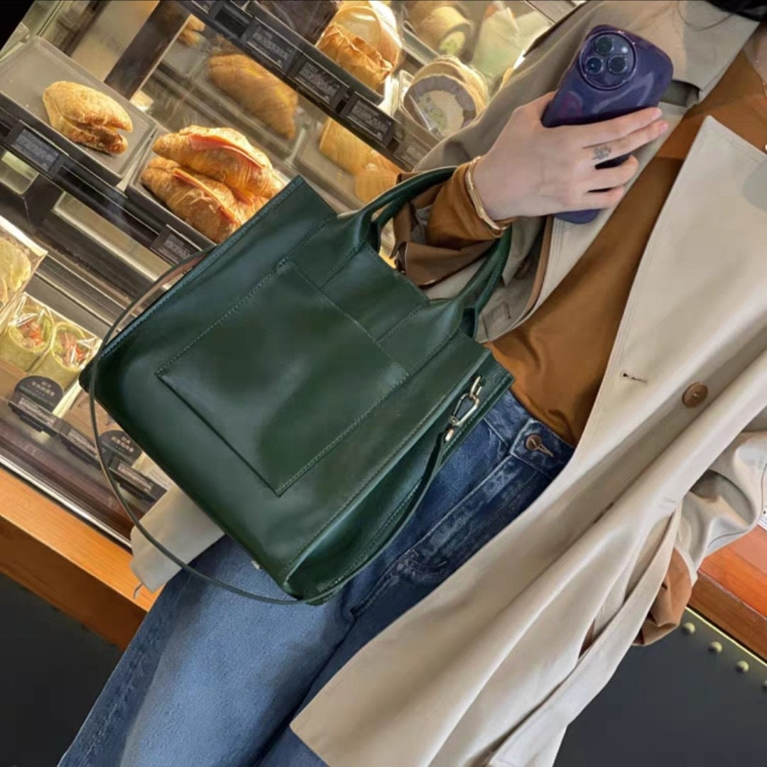 Capacity Fashion Elegant Commuter Genuine Leather Tote Bags