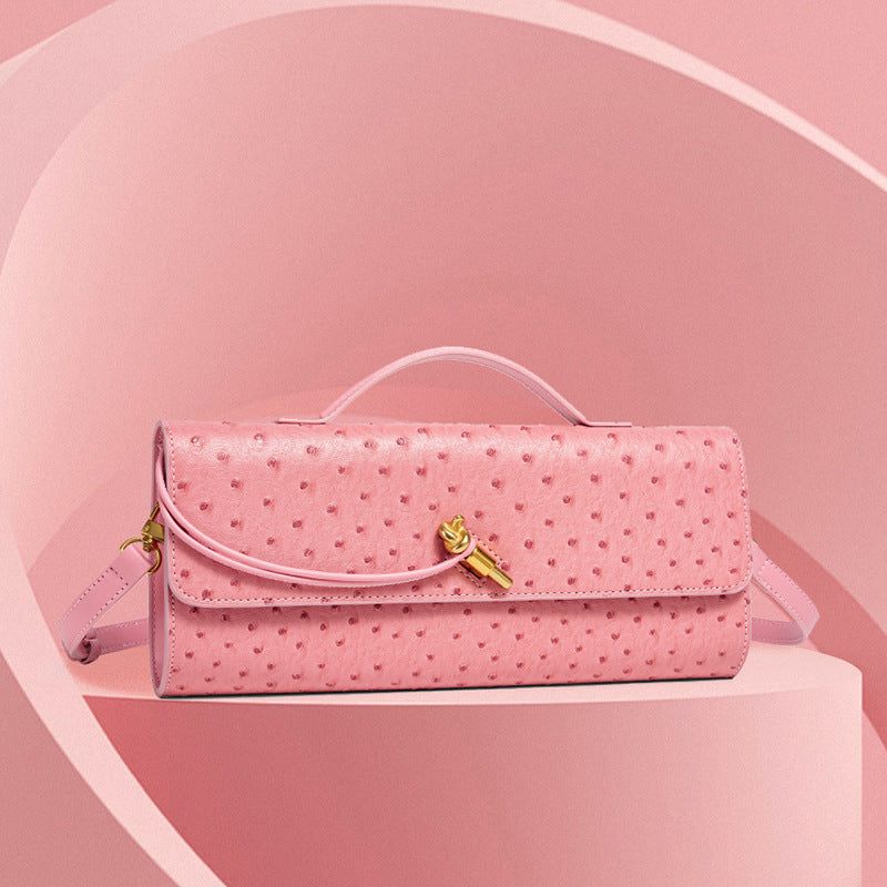 Women's Ostrich Grain Hand-woven Fashion Baguette Horizontal Handbags