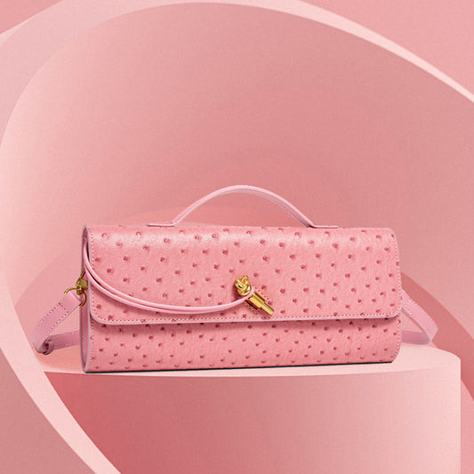 Women's Ostrich Grain Hand-woven Fashion Baguette Horizontal Handbags