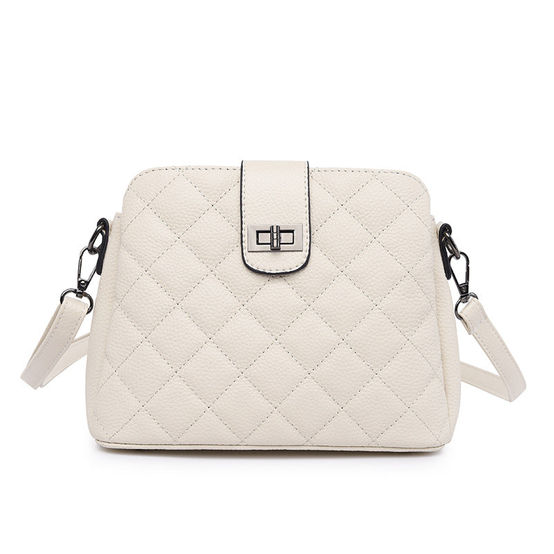 Women's Leather Tide Embroidery Thread Rhombus Single Bags