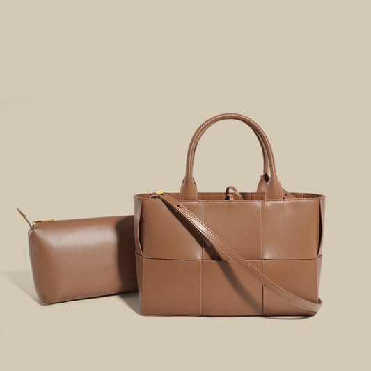 Authentic Leather Weave Cowhide Simple Mother Handbags