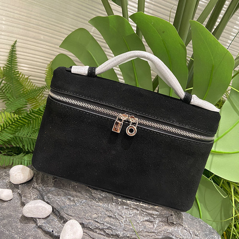 Women's Suede Lunch Box Genuine Leather Portable Bags
