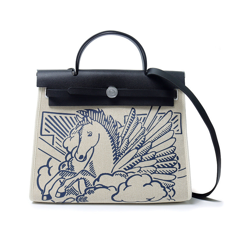 Women's Cowhide Canvas Portable Advanced Genuine Leather Handbags