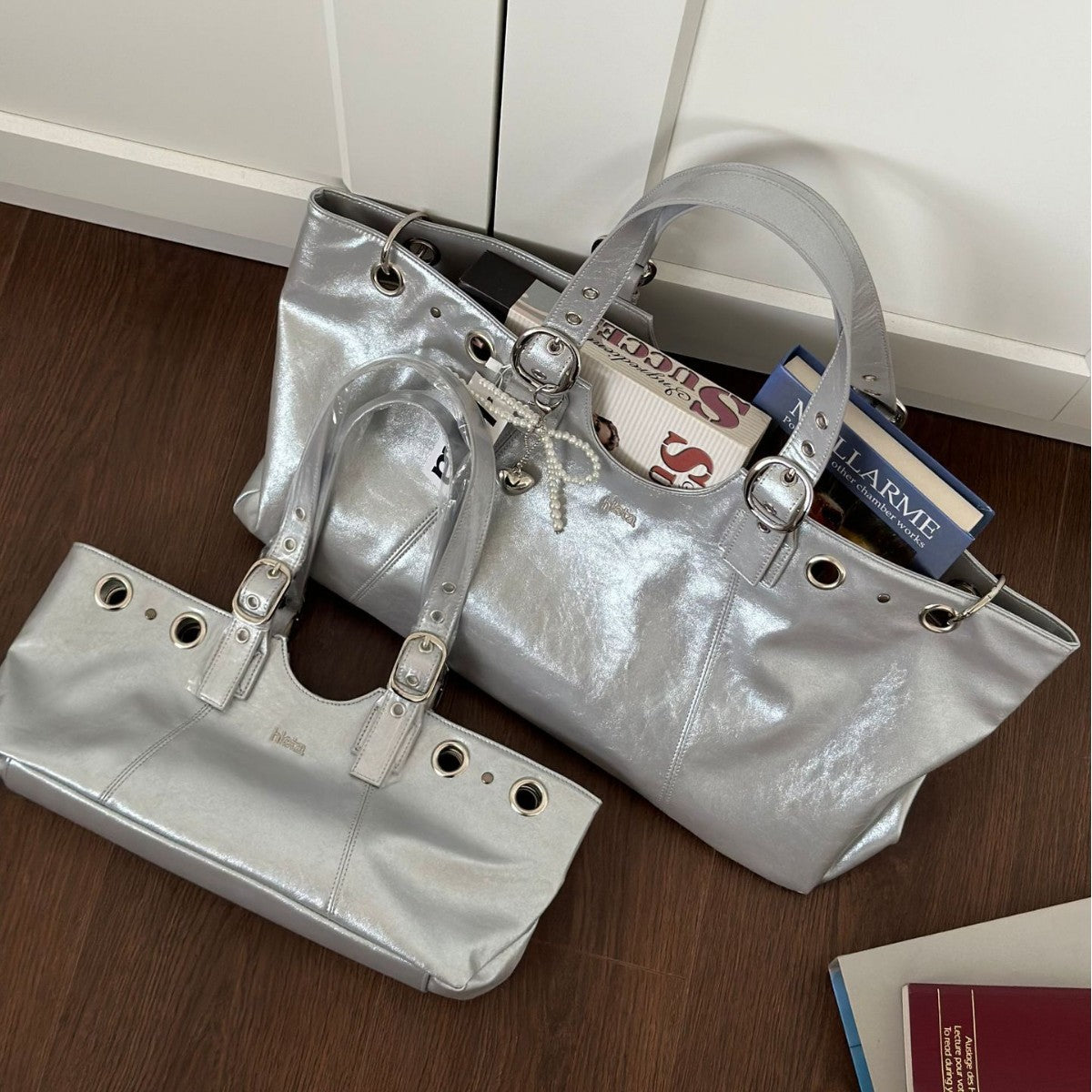 Fashion Women's Large Motorcycle Hot Rivet Tote Bags