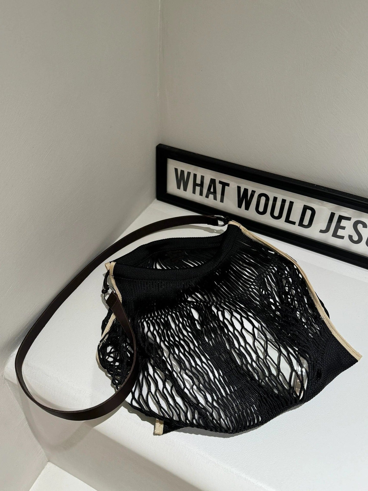 Size Medium Mesh Pocket Concave Shape Design Crossbody Bags