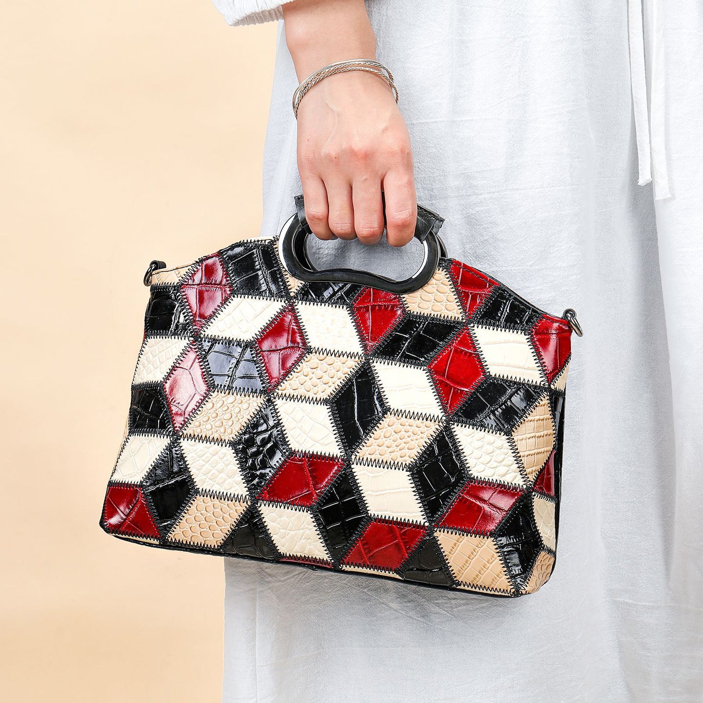 Women's Cowhide Large Capacity Leather Retro Patchwork Bags