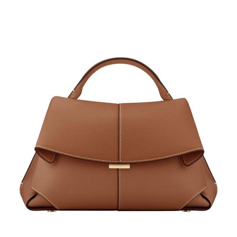Women's Genuine Leather French Design Fashion Pleated Handbags