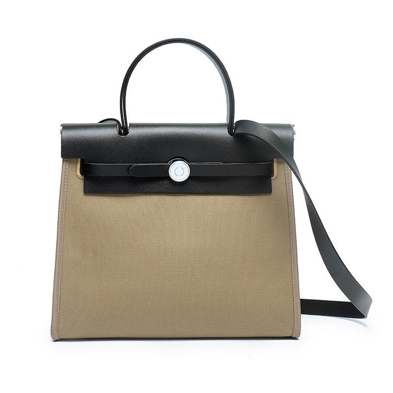 Women's Cowhide Canvas Portable Advanced Genuine Leather Handbags