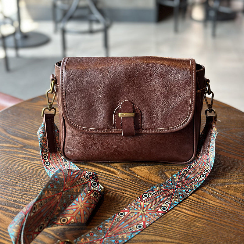 Women's Retro Fashion Vegetable Tanning Leather Ribbon Crossbody Bags