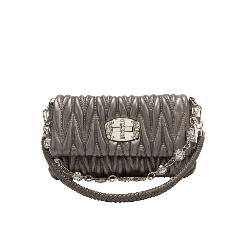 Women's Fashionable Niche Chain Pleated Diamond Style Crossbody Bags