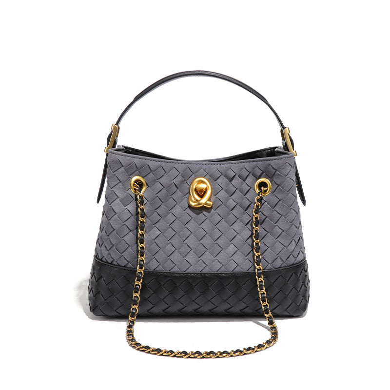 Women's Style Underarm Niche Contrast Color Weave Large Capacity Handbags