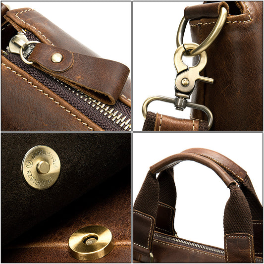 Men's Leather Vintage First Layer Business Inch Men's Handbags