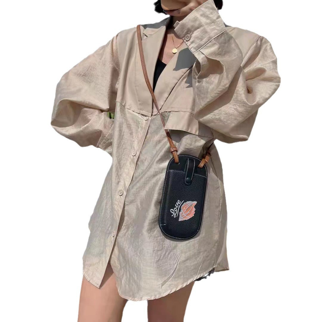 Women's First Layer Cowhide Mini Vertical Mobile Shoulder Bags