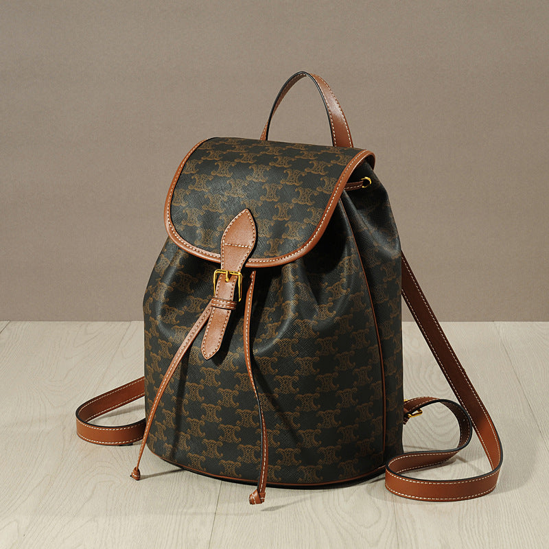 Women's Leather Arc Early Spring Drawstring Presbyopic Backpacks