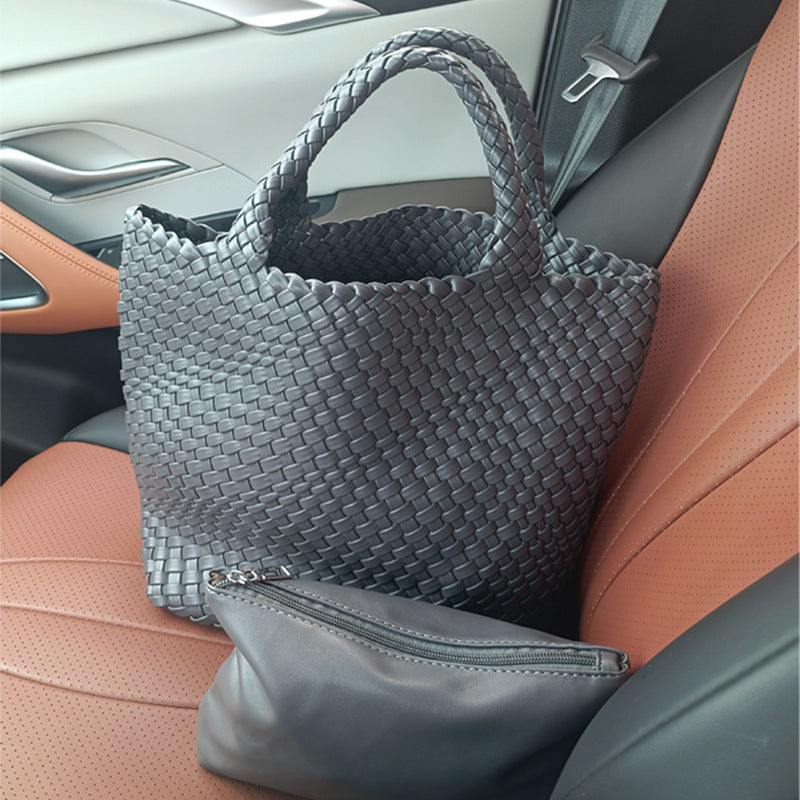 Soft Leather Woven Big Vegetable Basket Handbags