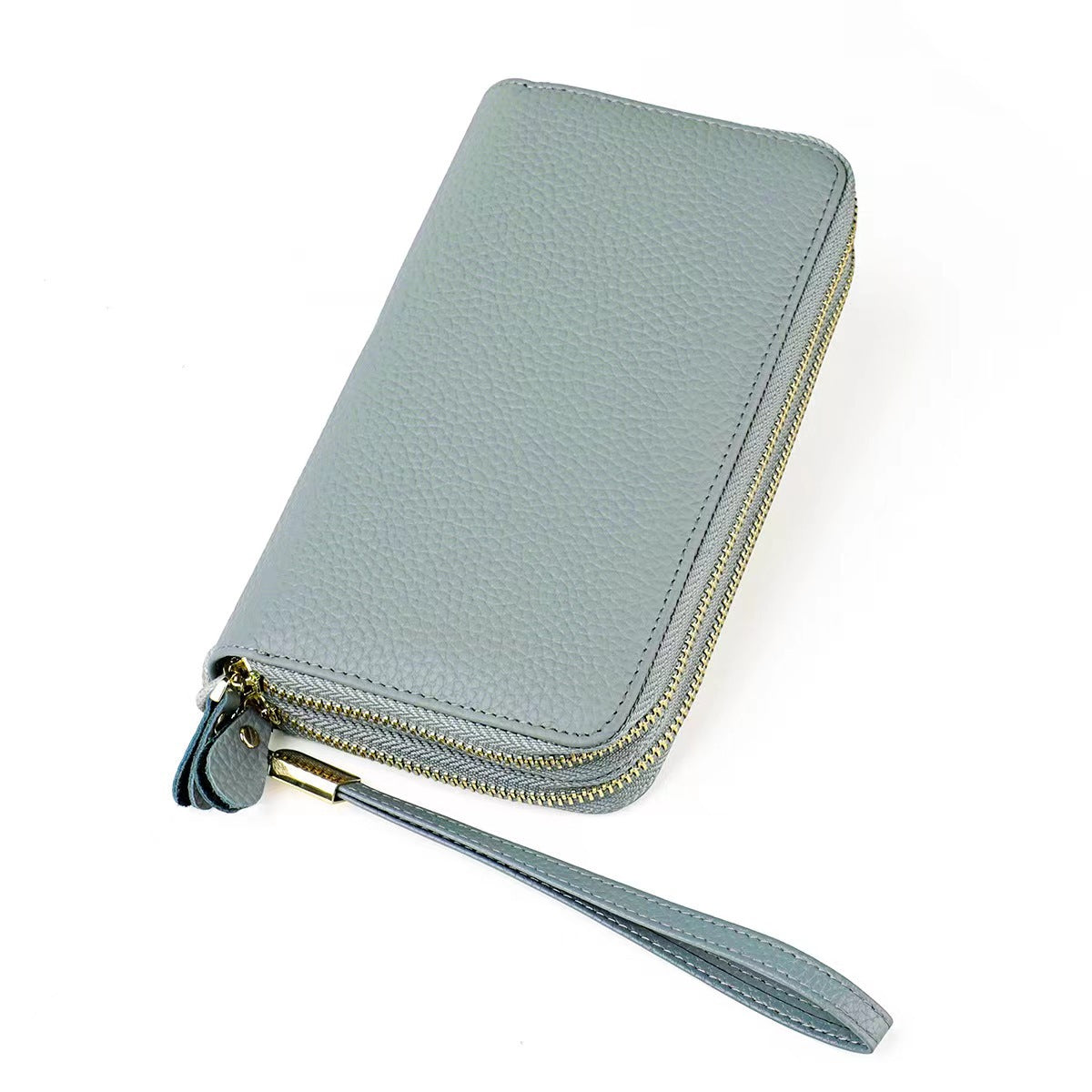 Women's Double Zipper Genuine Leather Clutch Long Ladies Wallets