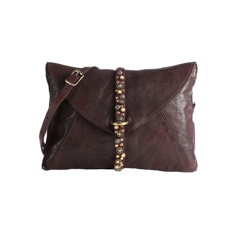 First Layer Cowhide Texture Rivet Niche Clutch Cover Bags